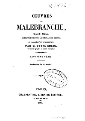 Couverture de Malebranche - La recherche de la vérité